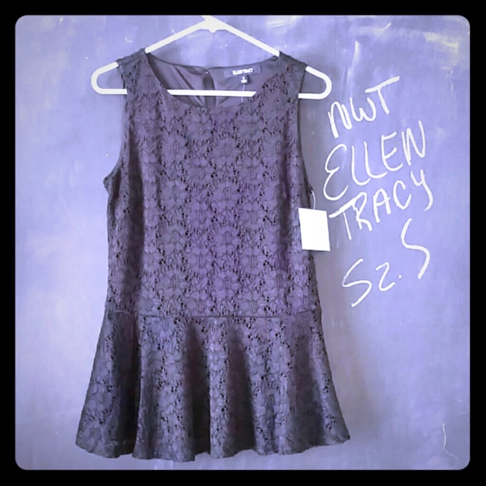 NWT Ellen Tracy Black Peplum Top
